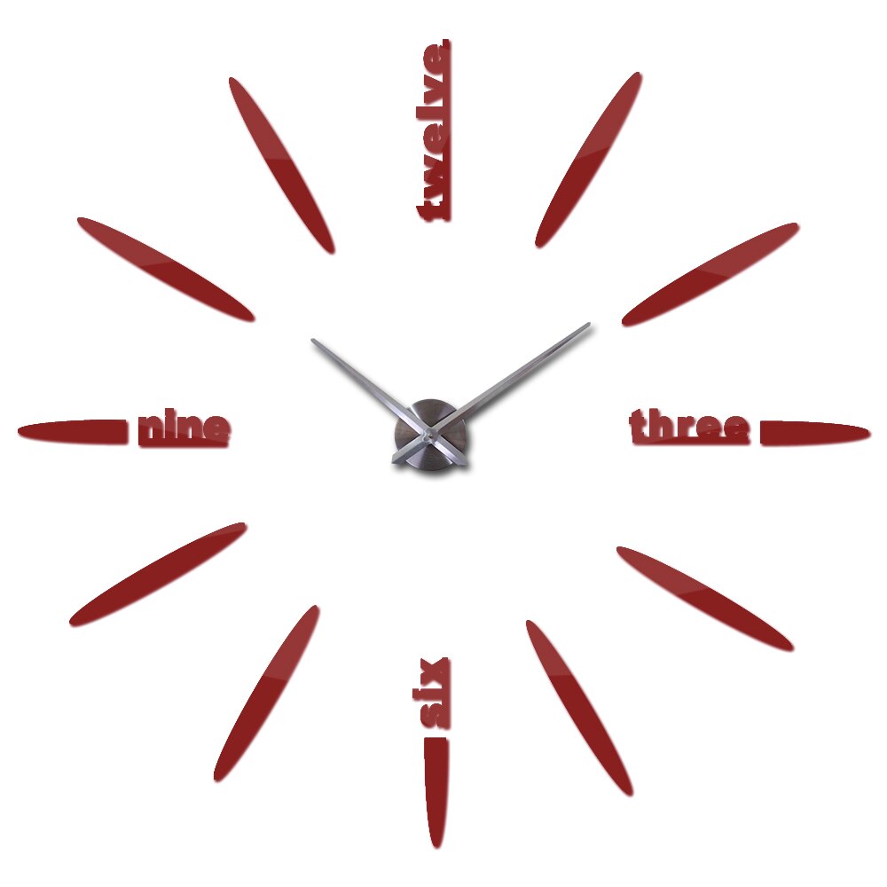 Stor 3d gjør-det-selv-veggklokke hjemmeinnredning stueklokke horloge quartz needle clocks kort speilklokke: Rød / 37 tommer