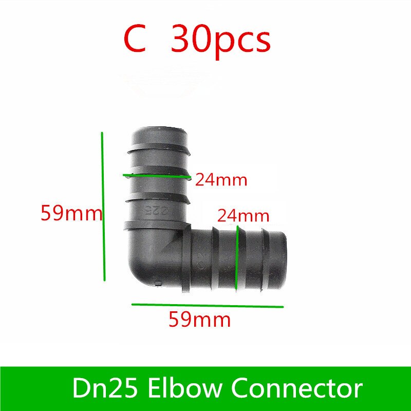 Elbow Connector Insert Barb Coupler 90° Elbow Poly Hose Barbed Fittings Greenhouse Micro Drip Irrigation Fittings: C   30pcs