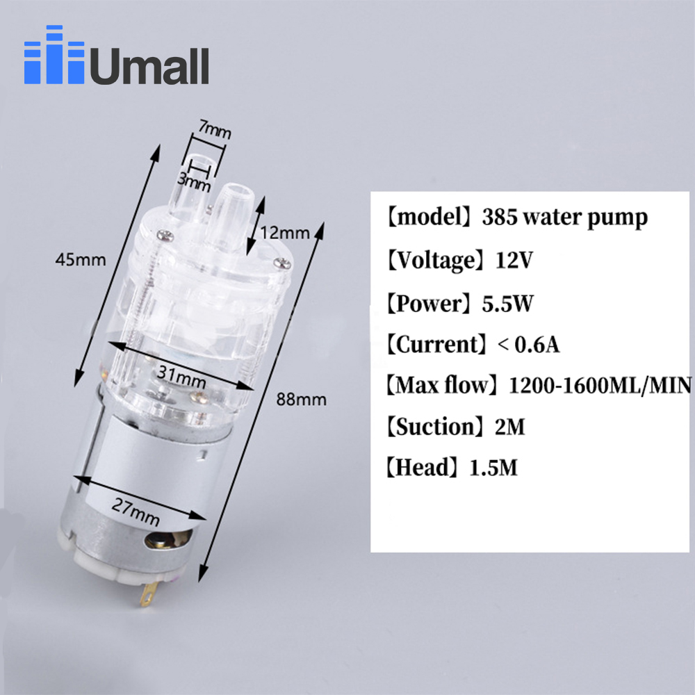 385 DC 6 V-12 V hoge temperatuur weerstand 100 graden Celsius Mini Micro Waterpomp membraanwaterpomp vacuümpomp: 385 transparent