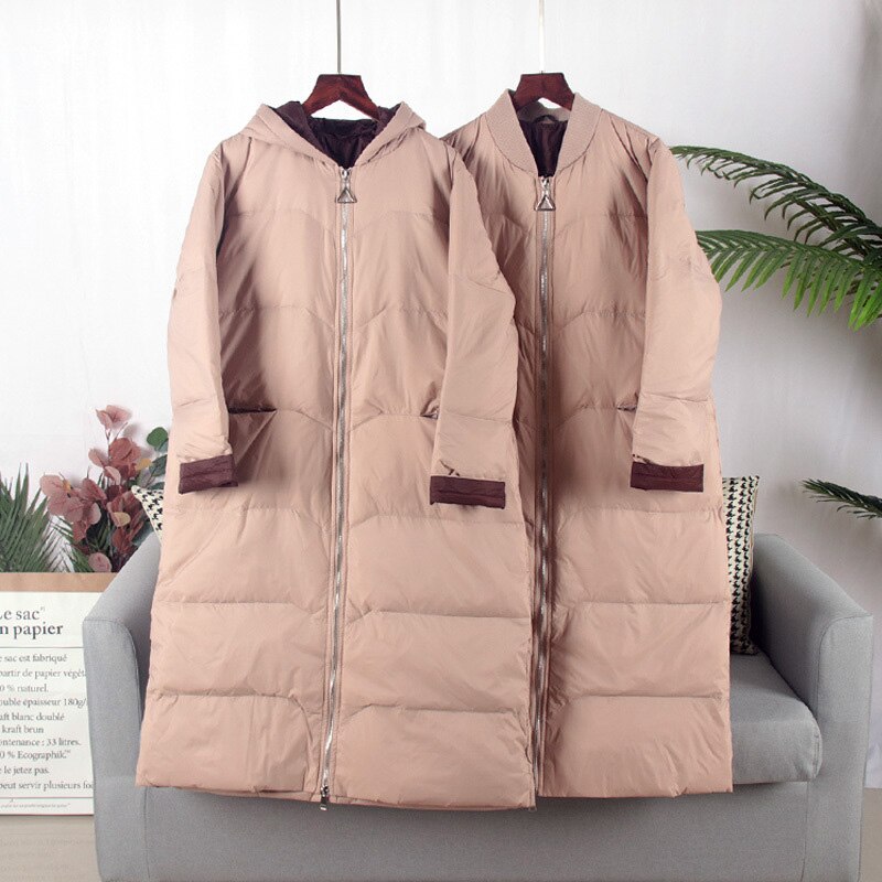 Schinteon Style coréen Baseball doudoune avec capuche manteau en vrac hiver longue Outwear 90% blanc canard vers le bas manteau sur la taille