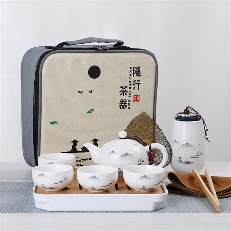 Juego de té portátil de viaje de estilo chino, 1 tetera/4 tazas, tetera de cerámica, tetera de , tetera de kungfú Teaware