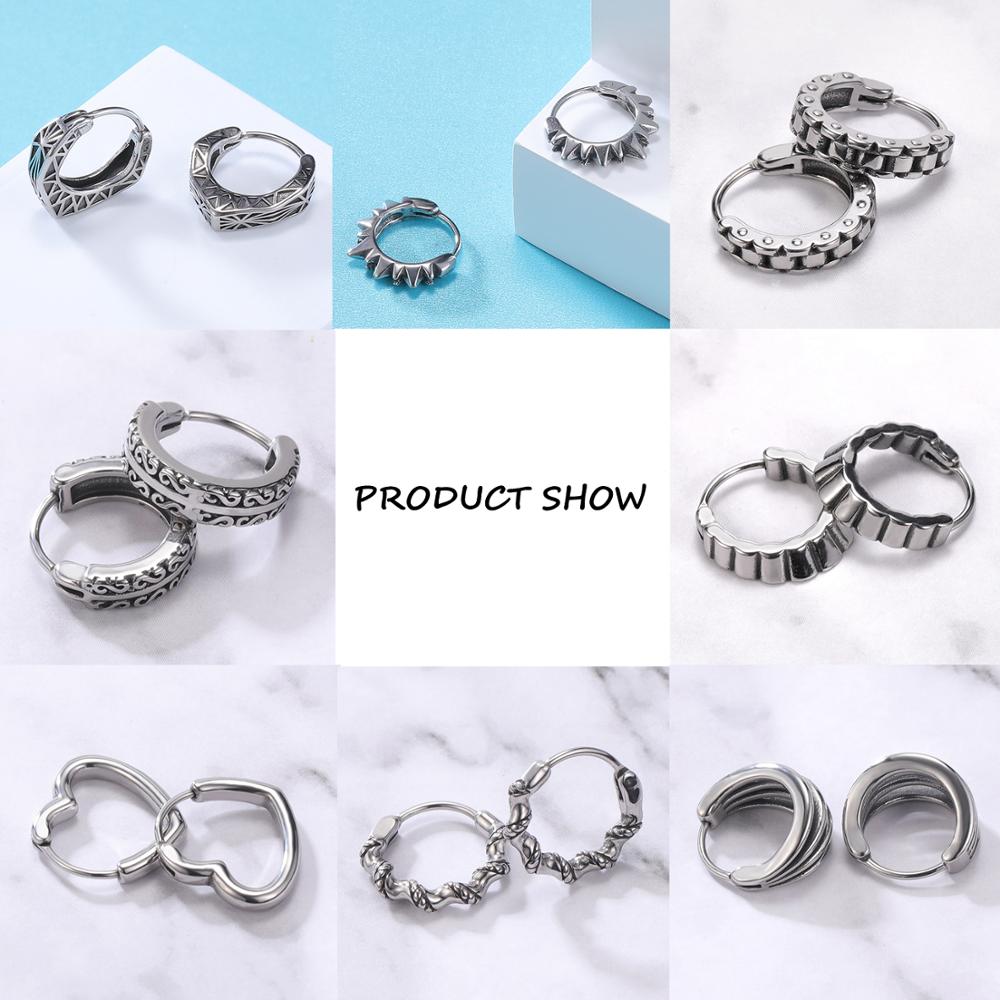 316L Stainless Steel Hoop Earrings Hip Hop Punk Rock Earrings for Men Women Retro Gothic Circle Round Earrings Skull