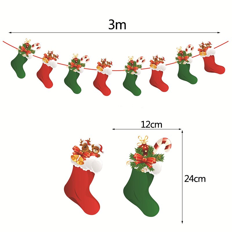 3m Länge Santa Claus Weihnachten Baum Zauberstab Hängen Papier Girlande Weihnachten Baum Dekoration Elch Socken Sterne freundlicher Frohe Weihnachten Banner: G11 Socken