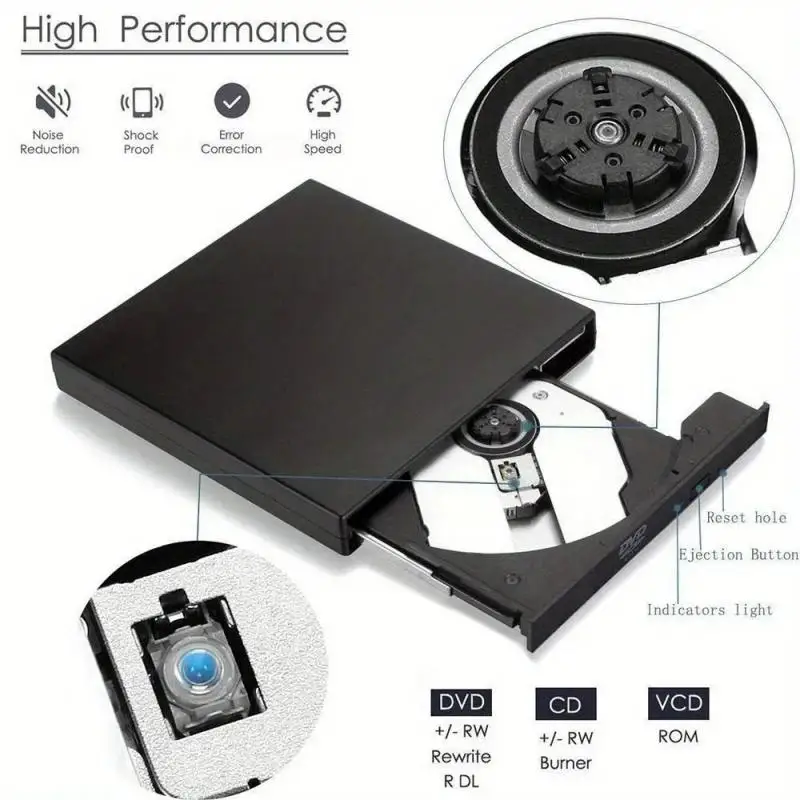 External CD DVD Drive, USB 2.0 Slim Protectable External CD-RW Drive DVD-ROM Player for Laptops Desktop PCs