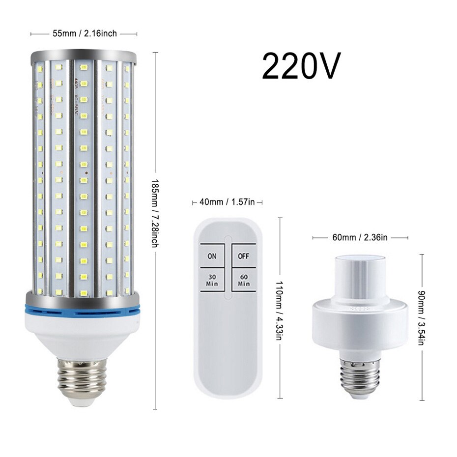 UV Germicidal Lamp 60W Equivalent Led Ultraviolet Germicidal uv Light Sterilizer Mites Lights LED UVC Light Bulb E26/E27 Socket: 60W Remote 220V