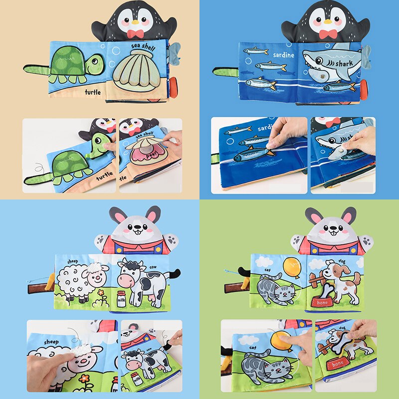 Marionnettes à main pour enfants, jouets pour bébés de 0 à 12 mois, marionnettes à main en peluche, jouets en peluche pour tout-petits, livre en tissu doux pour nouveau-nés