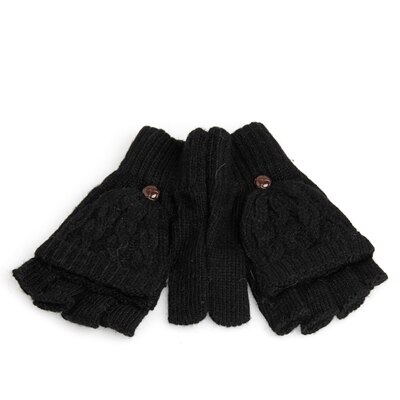 Kvinder mænd solid vinter bløde fingerløse handsker vanter strikket handske håndvarmer: Sort