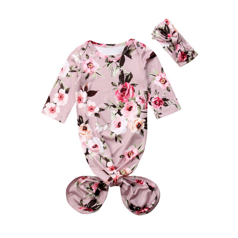 STOCK de EE. UU. Conjunto de bebé niña conjunto Floral envoltura manta saco de dormir + diadema