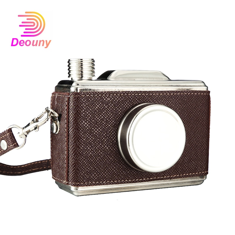DEOUN 11OZ Stainless Steel Hip Flask Portable Whiskey Rum Camera Hip Flask Carry Flask For Alcohol With Funnel