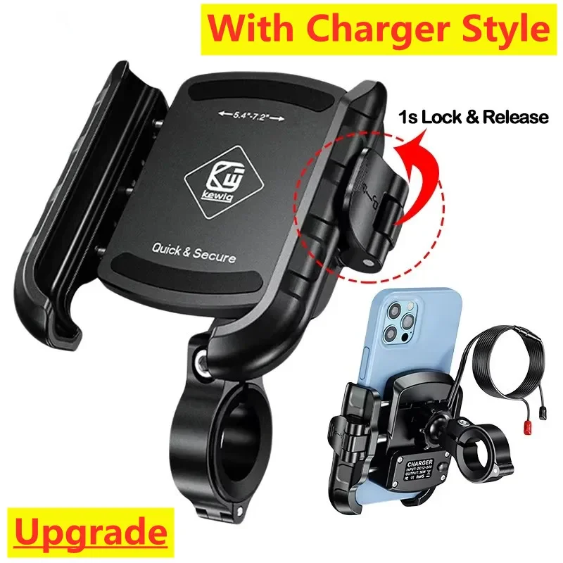 Motorcycle Bicycle Phone Holder Fast Charging USB-C Charger Moto Motorbike Mirror Stand For 4.7-7.2” Smartphones Handlebar Mount