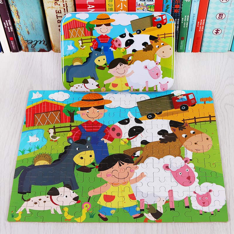 120 Pieces Wooden Puzzle Kids Toy Cartoon Animal Wood Jigsaw Puzzle Child Early Educational Learning Toys for Christmas: Auburn