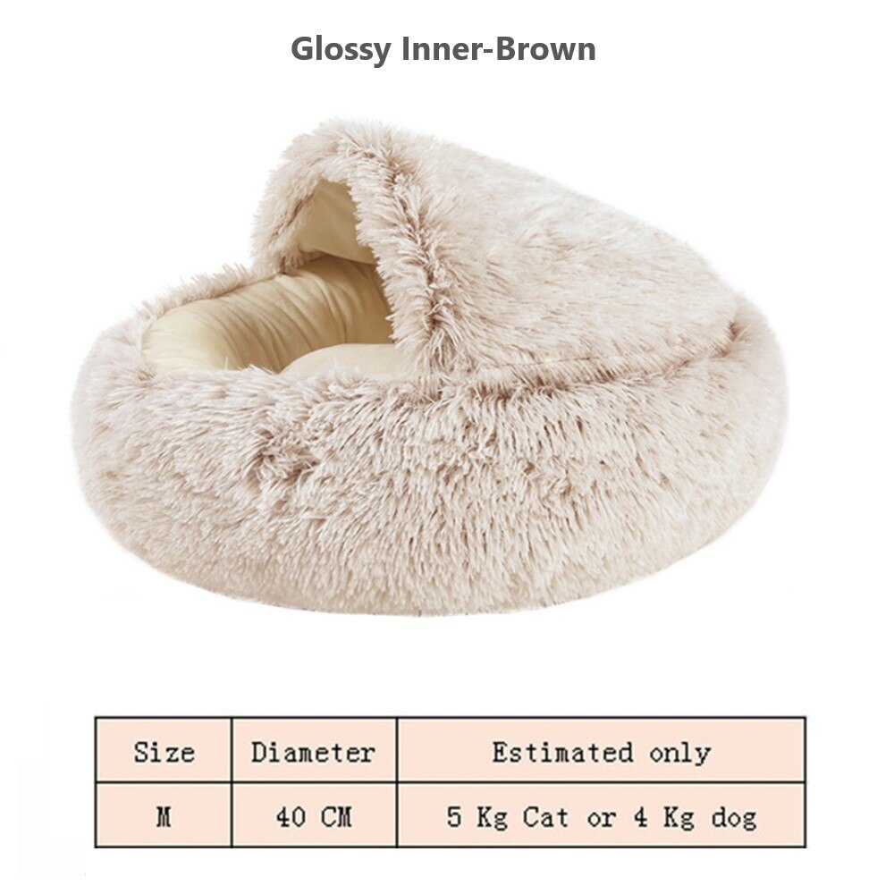 Gato cama cueva con capucha Donut acogedor suave cama de peluche para perro auto calentamiento Cuddler cama nido para pequeño mediano de perros, gatos, cachorros.: Glossy Inner-Brown