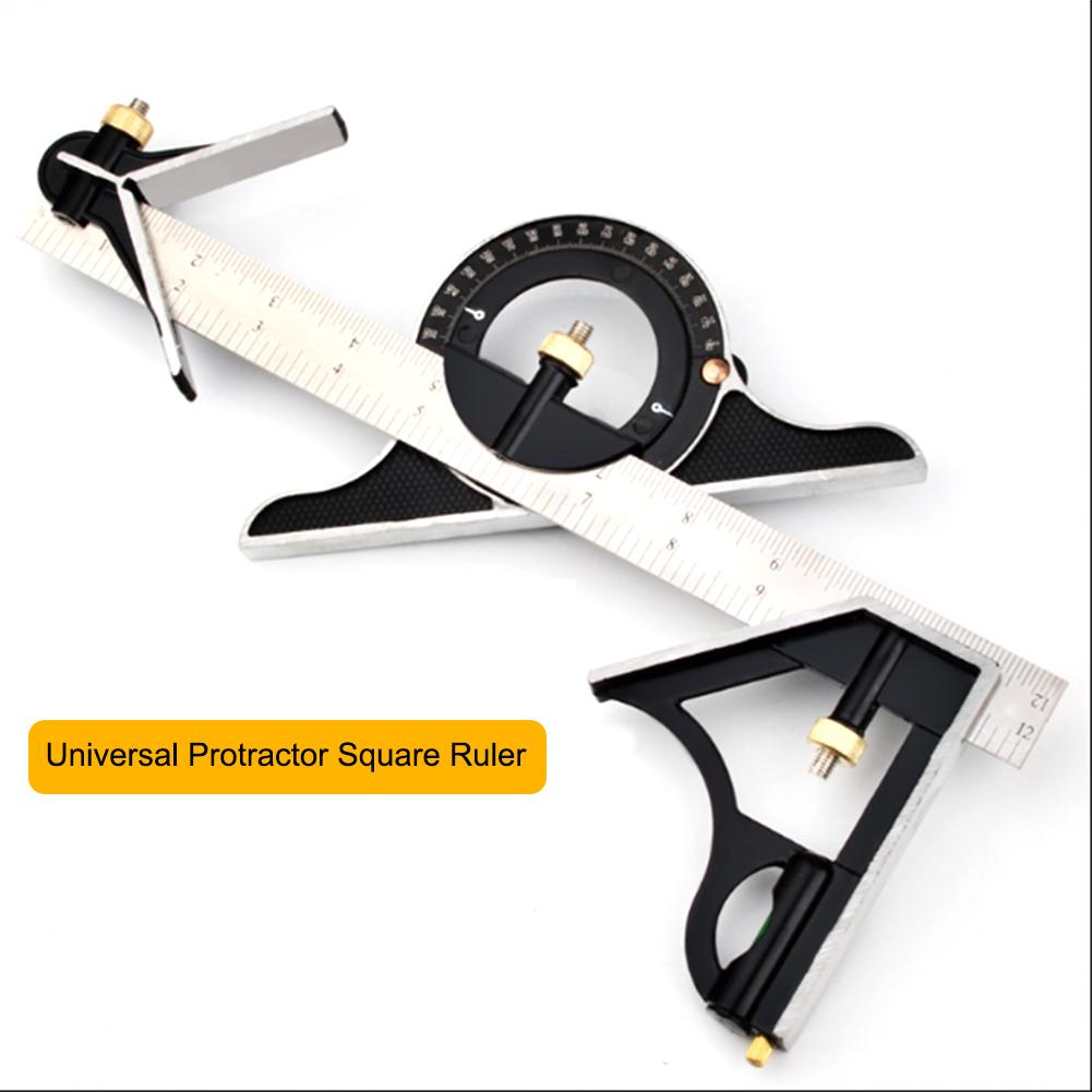 Stainless Steel Square Ruler Adjustable Sliding Combination Ruler Protractor Level Measuring Tool Set 0-180 Degree Measuring