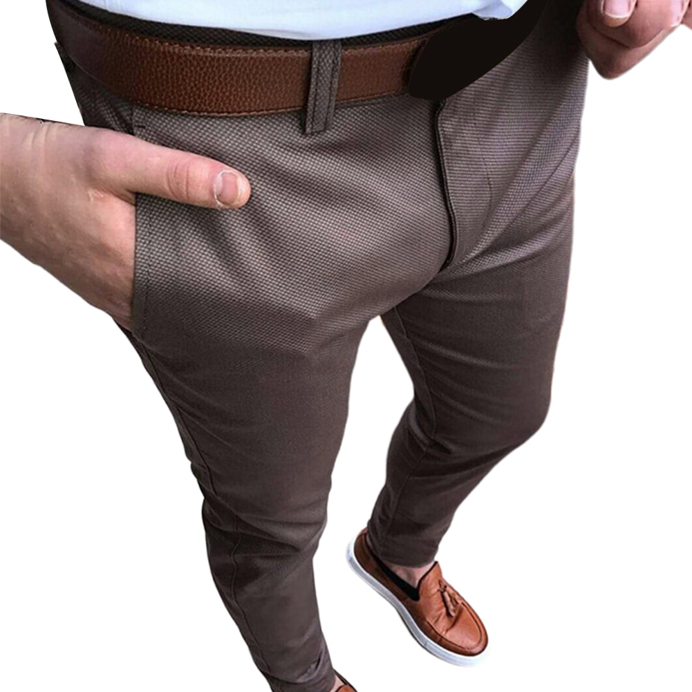 SANWOOD hommes couleur unie taille moyenne poches coton élastique crayon pantalon pantalons longs grande taille style coréen formel pantalon pour hommes