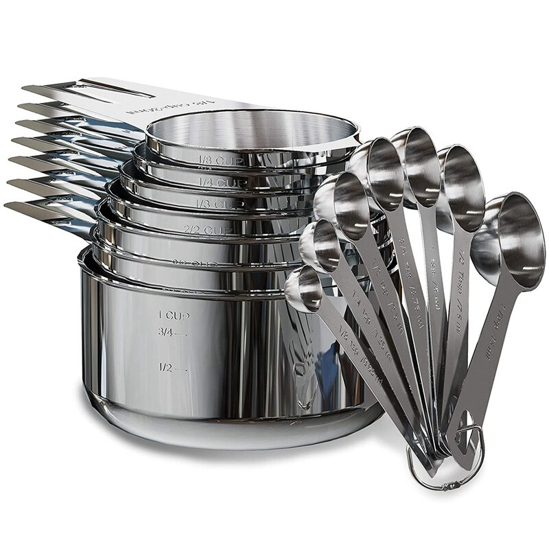 Tasses à mesurer et cuillères inox lot de 14 pièces, 7 tasses gigognes et 7 cuillères empilables Portable: Default Title