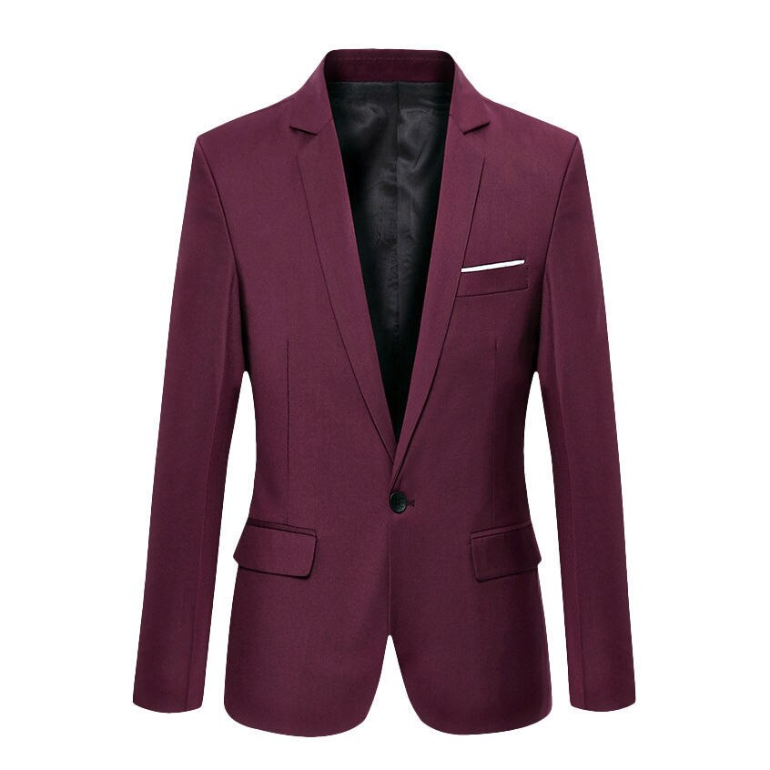 Charm män casual slim fit kavaj kavaj kostym med en knapp snygga formell kappa jacka toppar: Vinröd / Xl