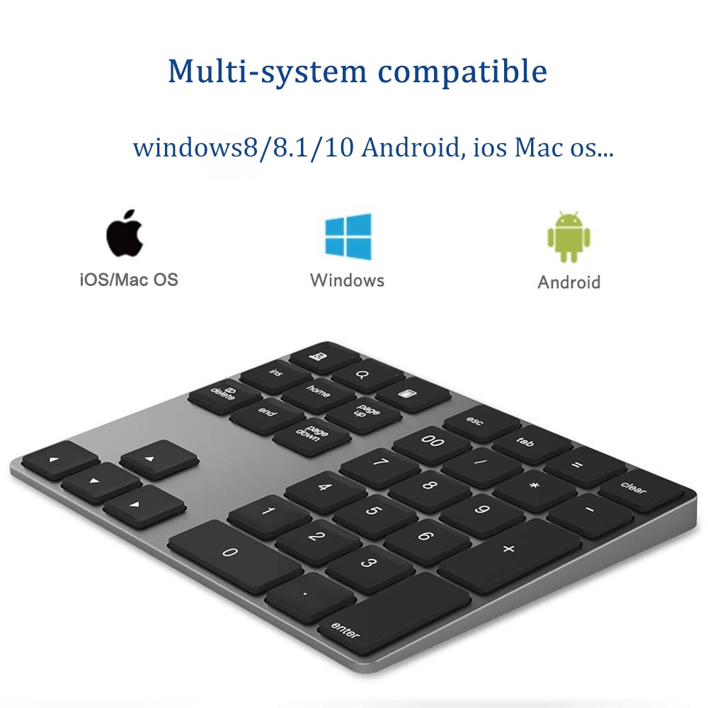 AVATTO Ultra-Slim Aluminum 34 Keys Bluetooth Wireless Numeric Keypad Number Keyboard with Scissor-Switch for PC Surface Tablet