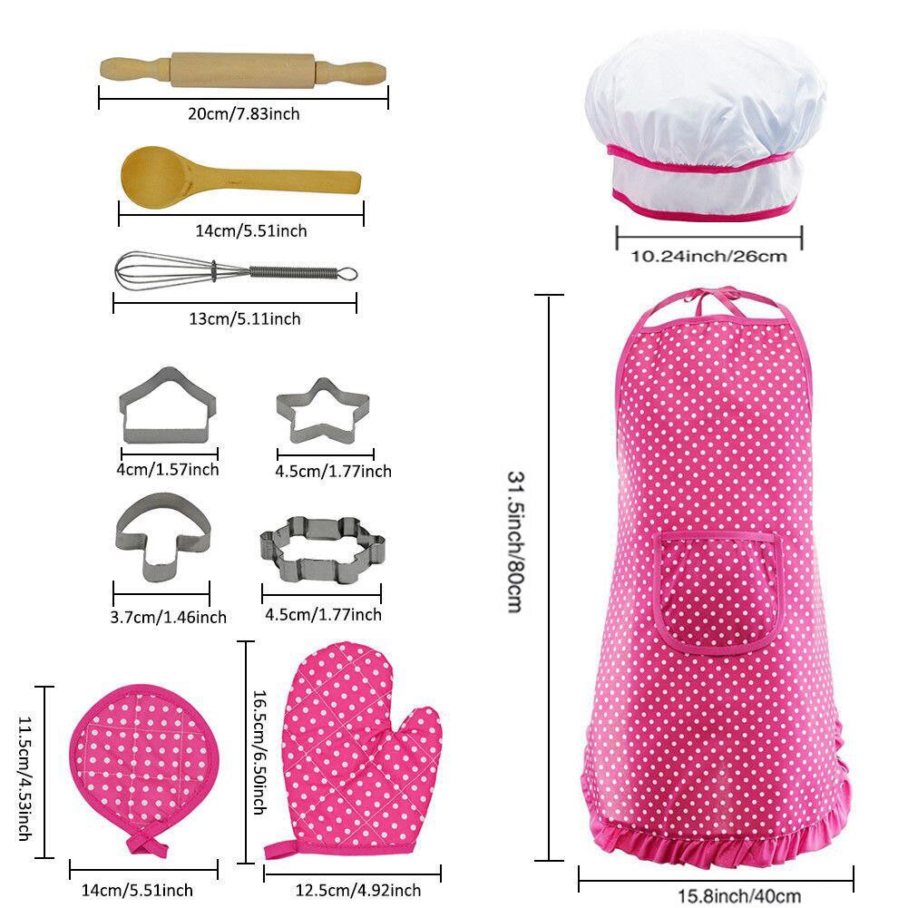 11PCS Cupcake Chef Set for Kids Cooking & Baking Play Costume for Little Girl