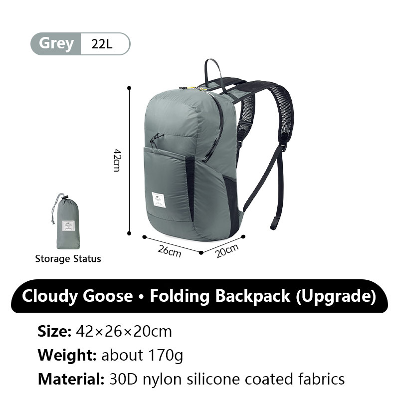 Naturehike-mochila plegable de silicona, bolsa impermeable portátil ligera, al aire libre para acampar, senderismo, bolsas de piel de hombro, 18l, 22L: Color blanco