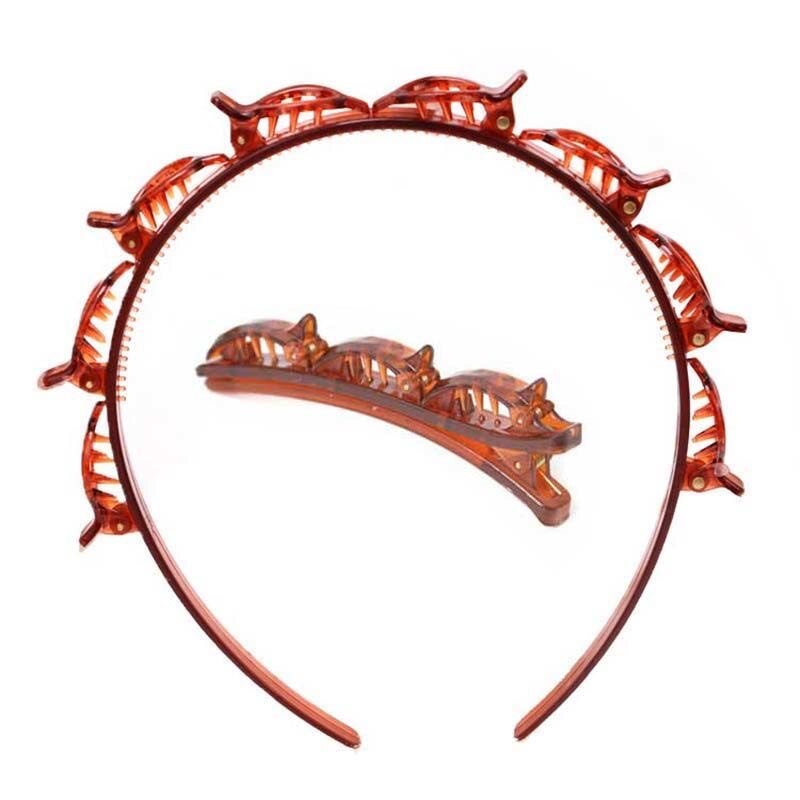Double Hair Pin Clips Headband With Clip For Women Double Layer Bands Clip Hairbands Plastic Braided Headband: SET C