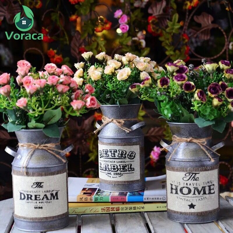 1pc shabby chic metall järn rustik vas mjölkburk heminredning europa stilar järn vas blomma för vas dekoration hem järn vas