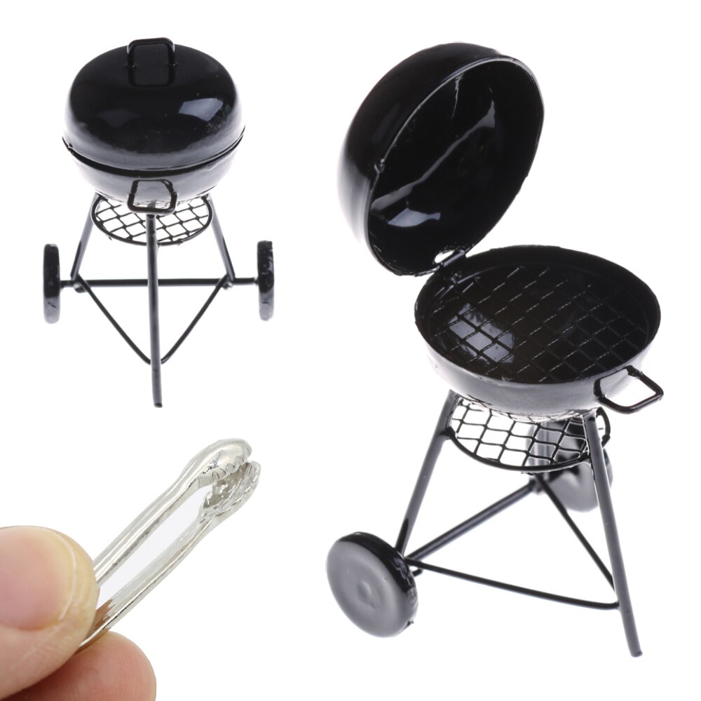 Mini Pretend Food Simulation BBQ Miniature Black BBQ Grill Garden Outdoor Accessory For Doll House Kitchen Decoration Toys