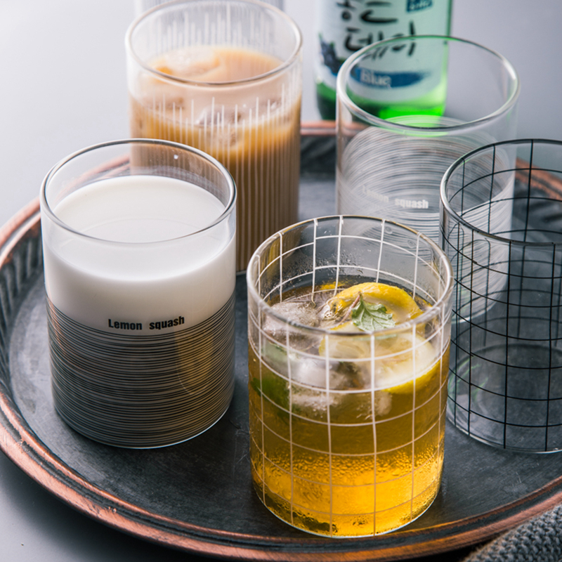 Juego de vasos minimalistas de vidrio con de rayas transparentes, vaso de leche y jugo de cerveza para la familia, vasos de vidrio para beber, 6 uds.