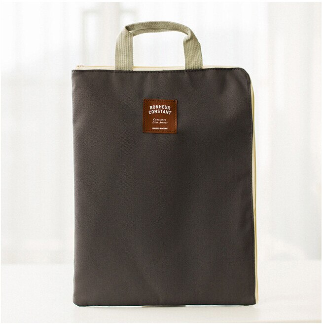 Korean Zipper A4 Big Capacity Document Bag Men Women Simple Solid Office Business Brifcase Storage File Folder: Dark Gray