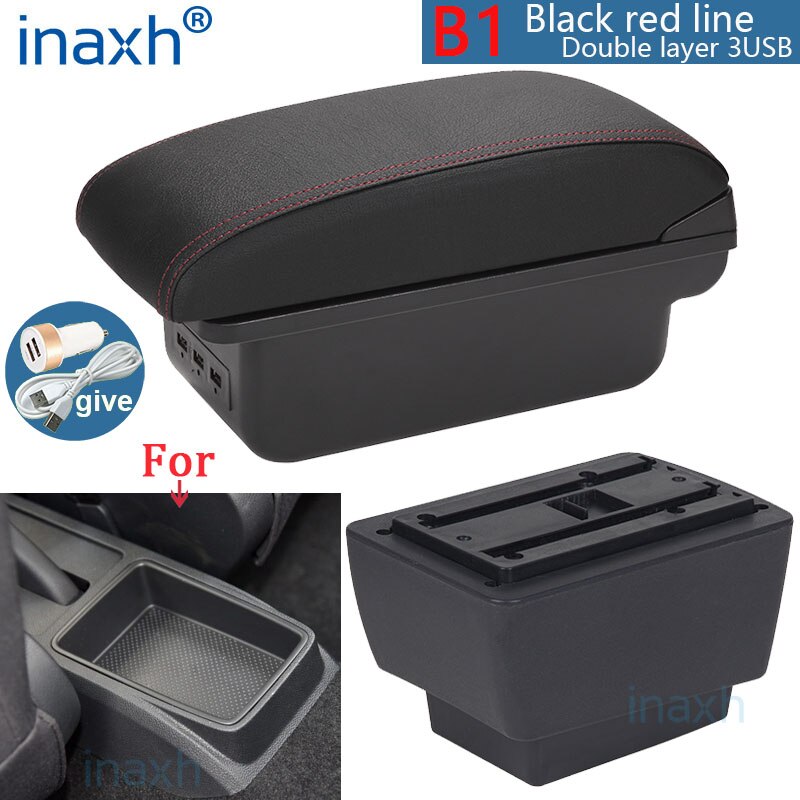 For Skoda Fabia 3 Armrest For Skoda Fabia III Combi Car Armrest box Retrofit parts Storage box car accessorie: B1 Black red 3USB