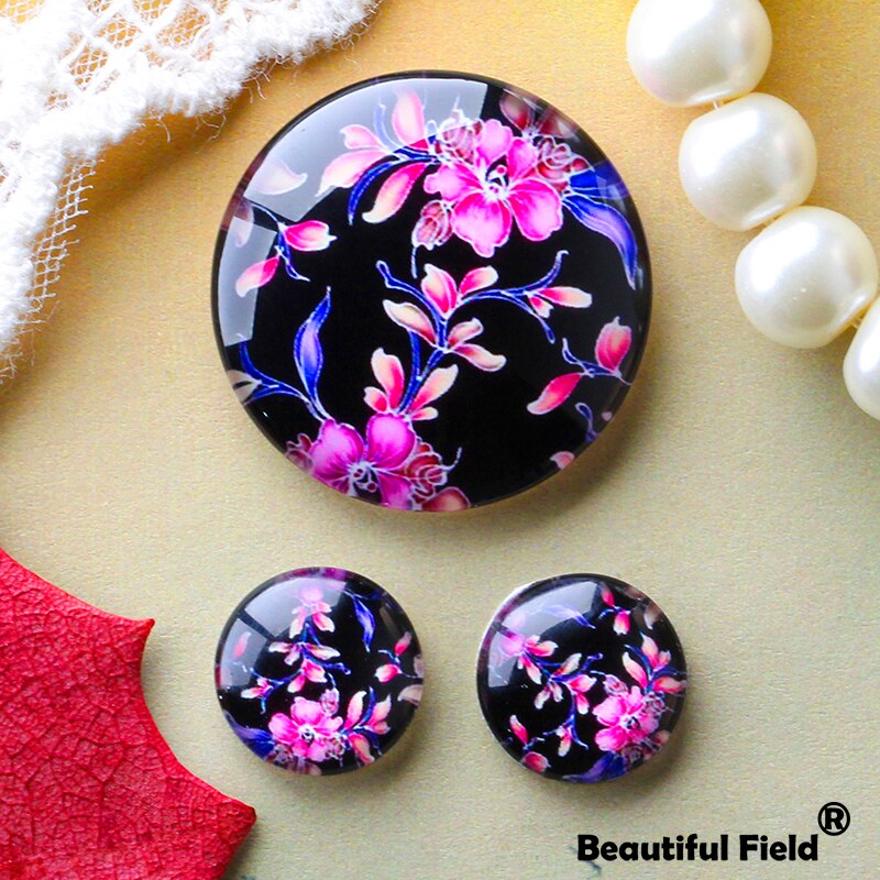 12mm 25mm 14mm 16mm 18mm 20mm zdjęcie piękne szklane kaboszony okrągłe Cameo zestaw Handmade ustawienia kamienne kwiaty FL013