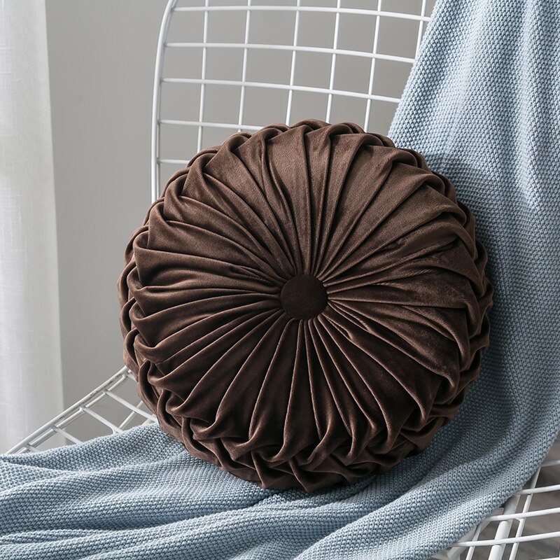 Fløjl plisseret rund græskar pude sofa pude gulv pude dekor til hjemmet tekstil: B