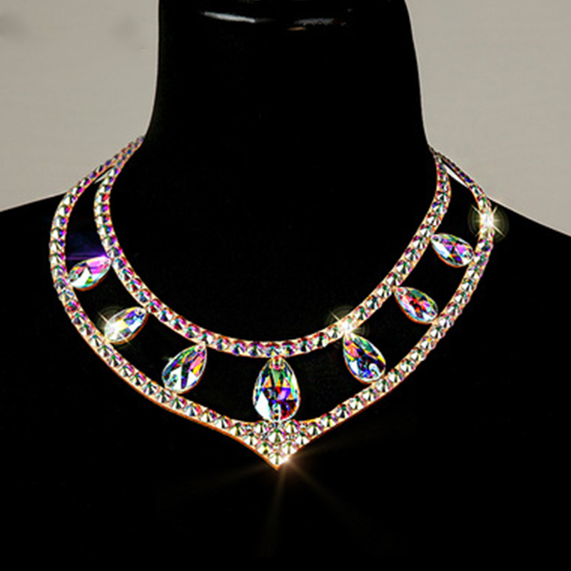 Collana di danza del ventre con strass per donna adulta di fascia alta, professione di scena, accessori per competizioni, gioielli da ballo