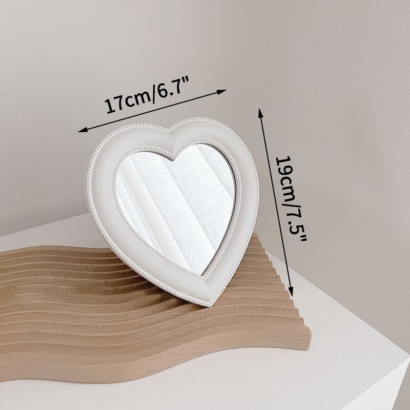Espejo de maquillaje en forma de corazón para niñas, espejo de tocador de doble uso montado en la pared, herramientas cosméticas portátiles para decoración de escritorio: 01-Makeup mirror