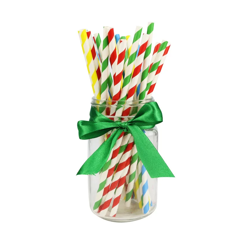 200 Biodegradable Paper Straws Assorted Rainbow Colors Striped Drinking Straws for Juice birthdays partys