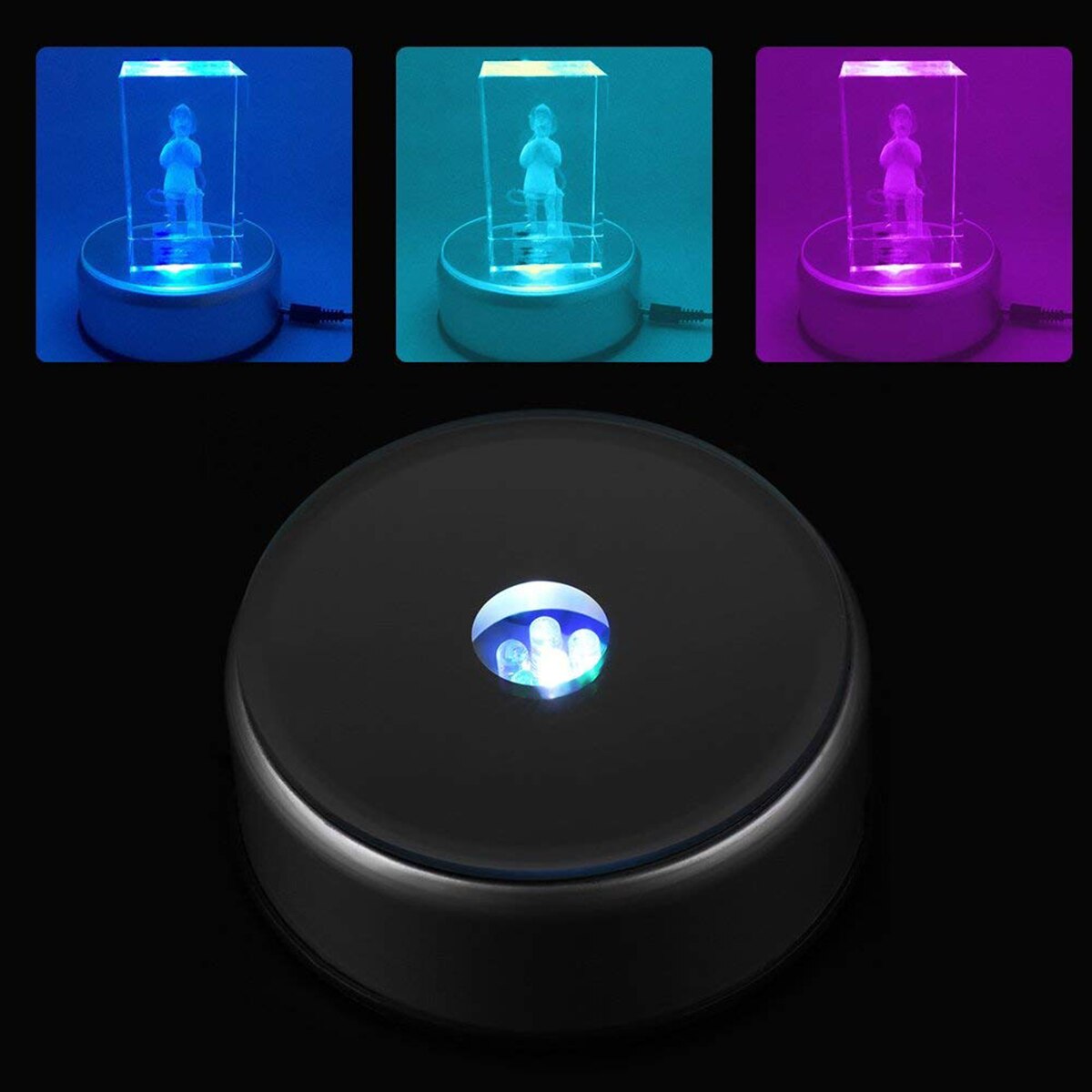 7-LED Colorful Rotating Electric Light Stand Base Crystal Round Display Base Stand LED Mute 90 Rotating Colorful Lamp Holder