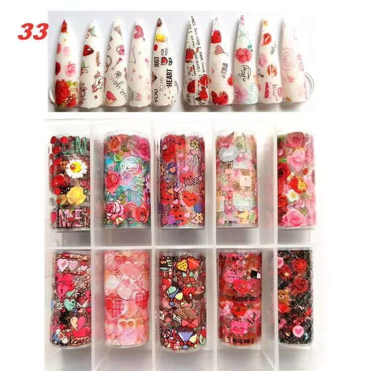 4X100Cm 1 Doos Logo Folie Cartoon Mode Nail Folies Decoraties Diy Idee Nail Art Transfer Sticker Decals nail Accessoires: 33