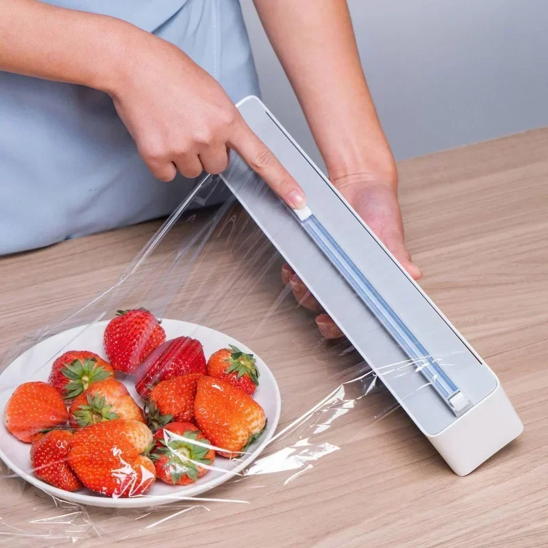 Zauberstab Halterung Frischhaltefolie Halfter mit Cutter Lebensmittel strecken Film Halfter Rutsche Cutter Magnetische Kunststoff wickeln Spender Kasten Küche Werkzeuge