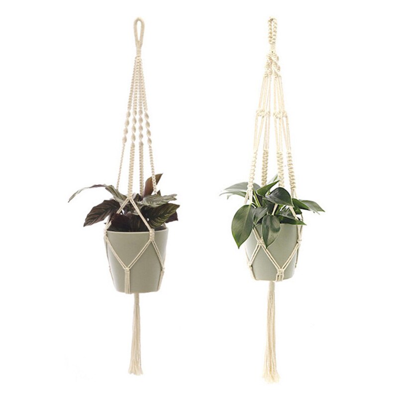 Maceta de algodón hecha a mano, Cestas colgantes de macramé, soporte de macetas de flores tejidas para colgar en la pared