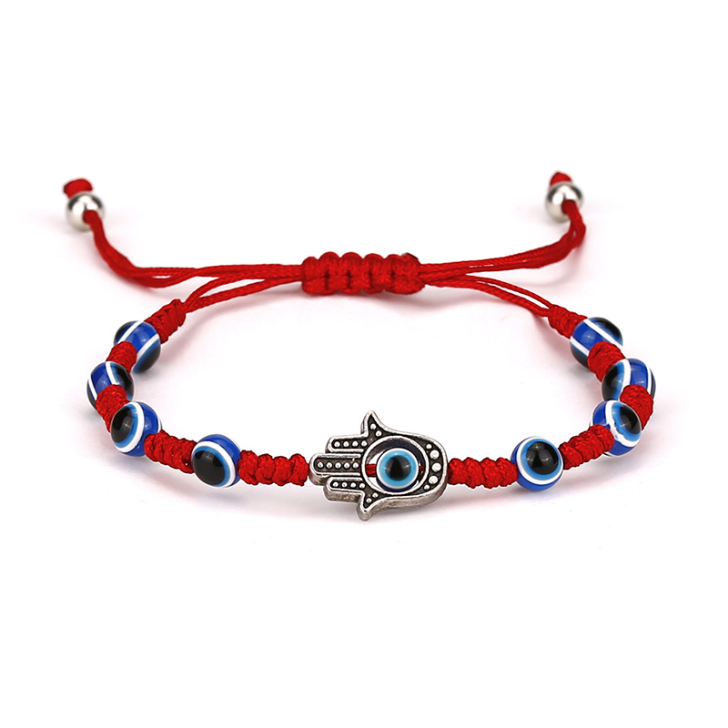 Pulsera turca contra el mal de ojo, Pulsera ajustable con cordón tejido a mano Unisex, Brazlet clásico de mano de Fátima, del Día de San Valentín, Pulsera roja: Pistola negra plateada