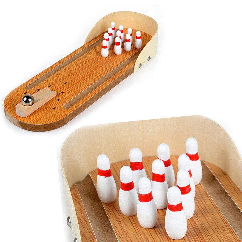 Mini Bowling Game Wooden Mini Bowling Set for Kids Adult Party Fun