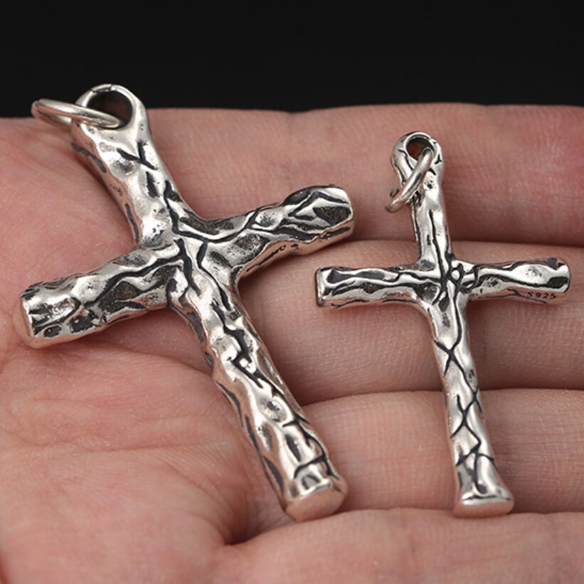 S925 Solide Silber retro Geschnitzte 3D Kreuz Anhänger Für Mann Frau thailändisch Real Reinem Silber Christus Jesus Kreuz Anhänger Schmuck