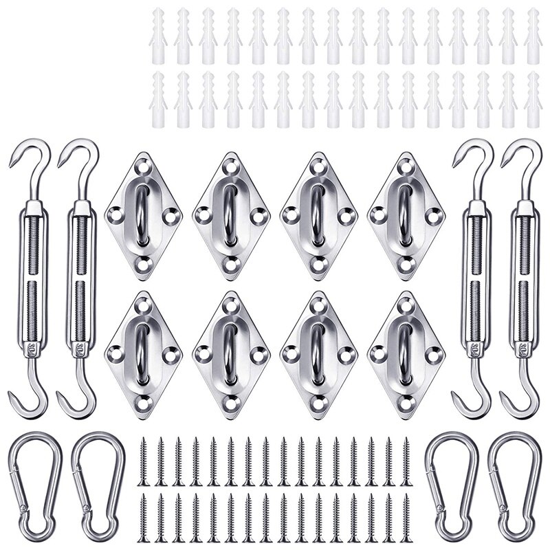 80Pcs Sun Shade Sail Hardware Kit Stainless Steel Triple-Cornered Sun Shade Sail Installation(5 Inch)