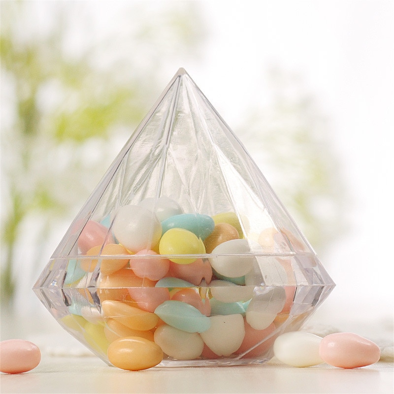 Caja de dulces transparente con forma de diamante, Cajas de de recuerdo para boda, caja de , contenedor de plástico transparente, para decoración del hogar