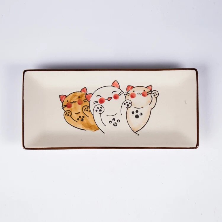 NOOLIM Japanischen Stil Keramik Platte Sushi Platte Kreative Persönlichkeit Rechteckigen Hand Gemalt Katze Platte Haushalt Geschirr: C