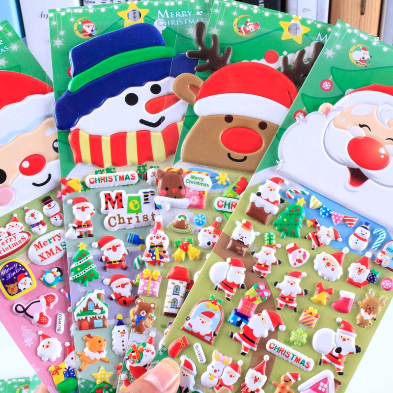 1Pc Kerst 3D Carton Bubble Sticker Kerstman Puffy Stickers Gelukkig Nieuwjaar Xmas Decor Voor Kinderen Willekeurige