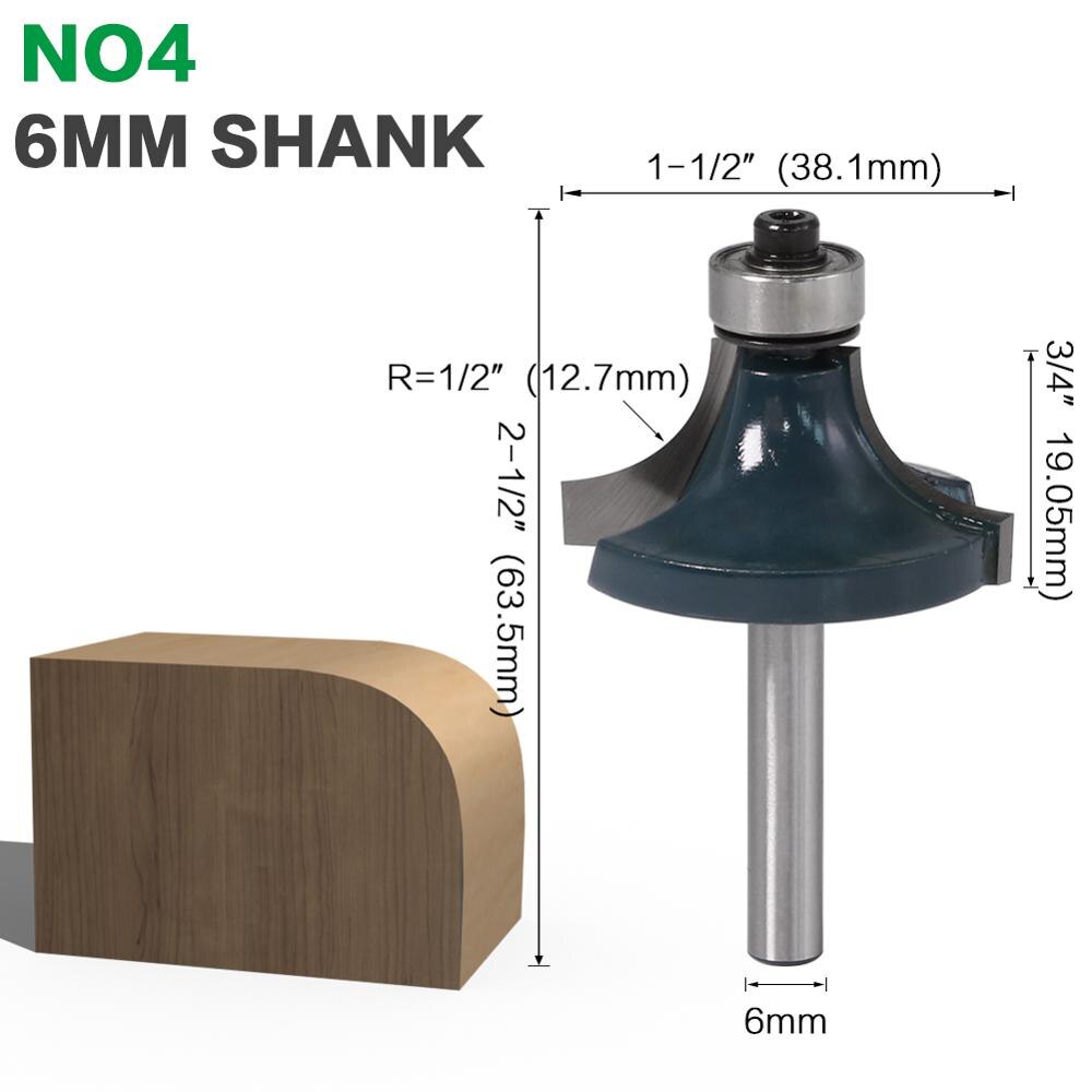 1pcs 6mm shank 1/4" shank R1/2" Corner Round Over Router Bit with BearingMilling Cutter for Wood Woodwork Tungsten Carbide: NO4 6mm shank