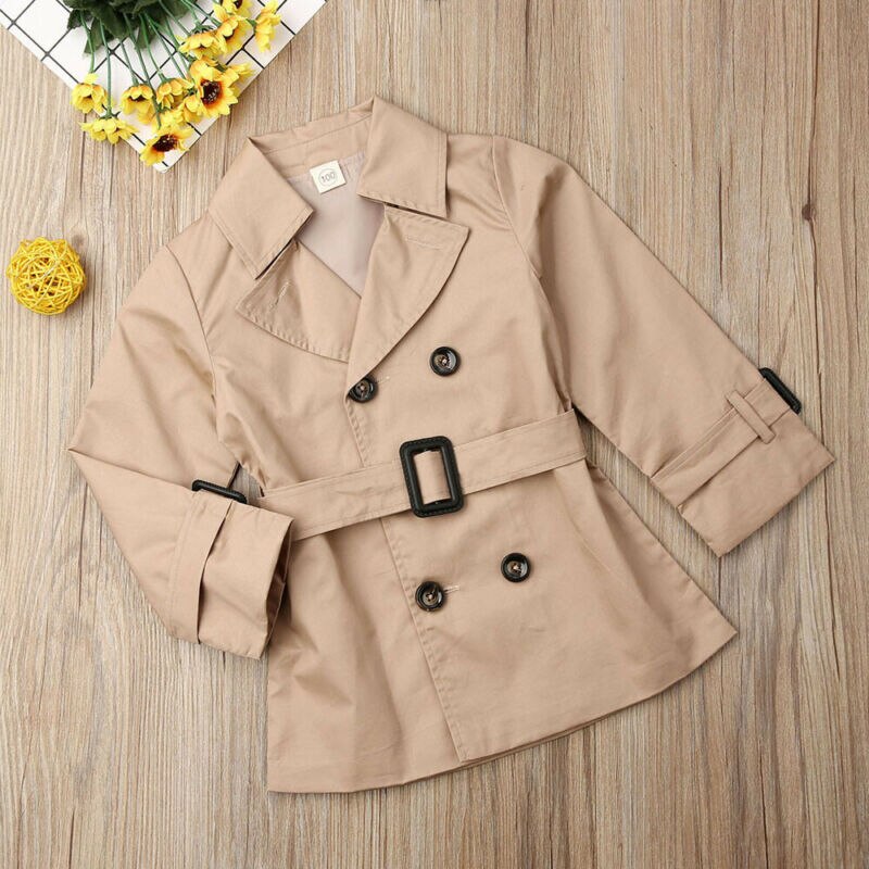 Herfst peuter kinderen meisjes double-breasted revers trenchcoat casual winter meisjes lange jas bovenkleding 2-7y