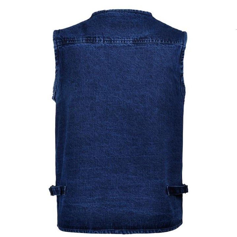 Spring Man 5XL Denim Vest Male Plus Size Vest Jeans Men Multi Pocket Photography Vest Mens Denim Vest Sleeveless Jacket Colete