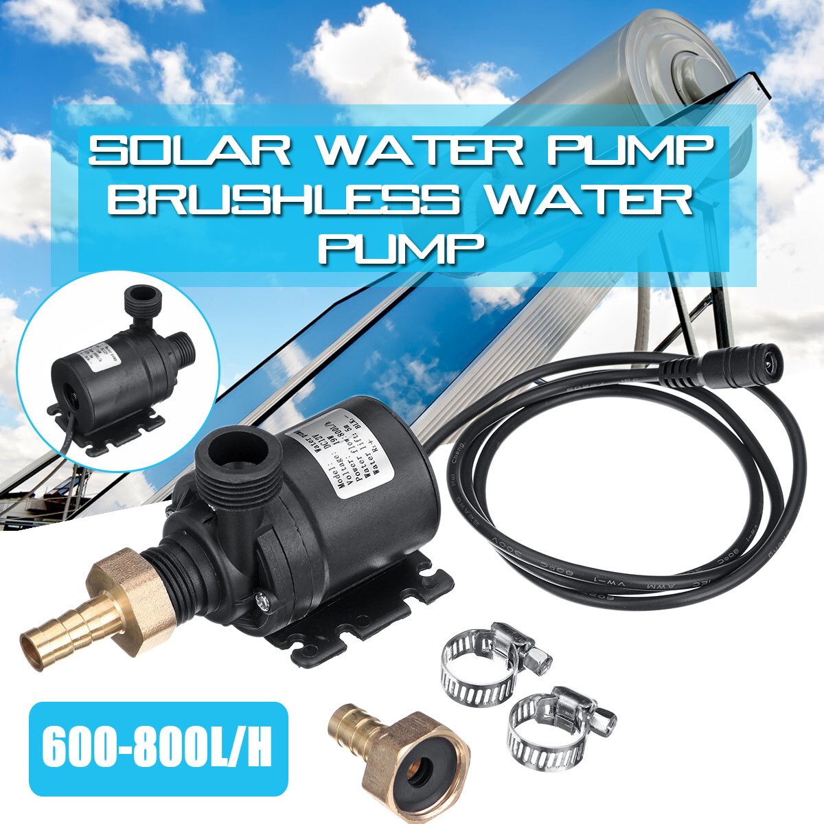 12V 600L/H 5m Zonne-energie Waterpomp Motor Borstelloze Magnetische Dompelpomp Water Pompen + 10mm gewrichten + Klem