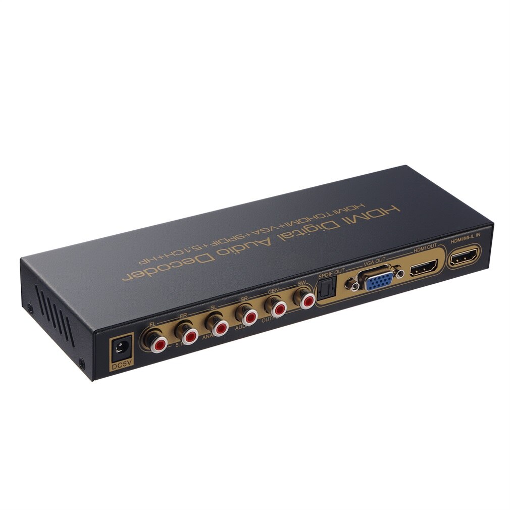 Black Durable 1080P HDMI Digital Audio Decoder HDMI to HDMI / VGA / SPDIF / 5.1 Surround Sound Converter Adapter JP Plug